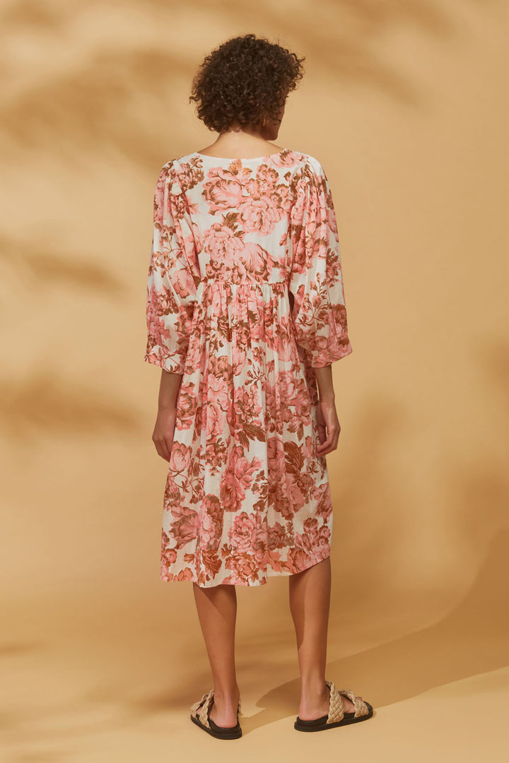 Poppy Dress Rust and Rose Print