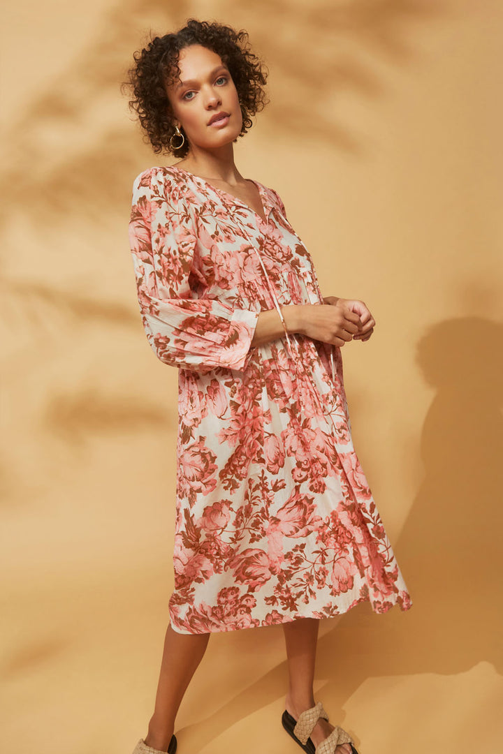 Poppy Dress Rust and Rose Print