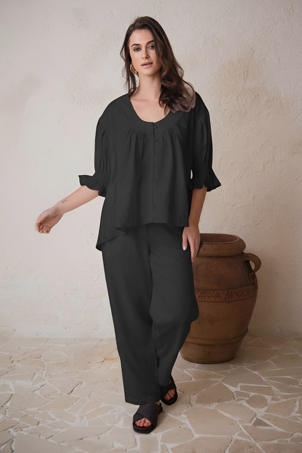 Lou Lou Blouse Pure Black Linen