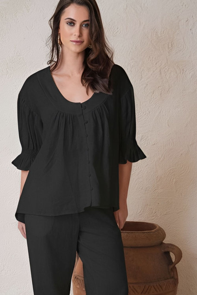Lou Lou Blouse Pure Black Linen – House of Lacuna