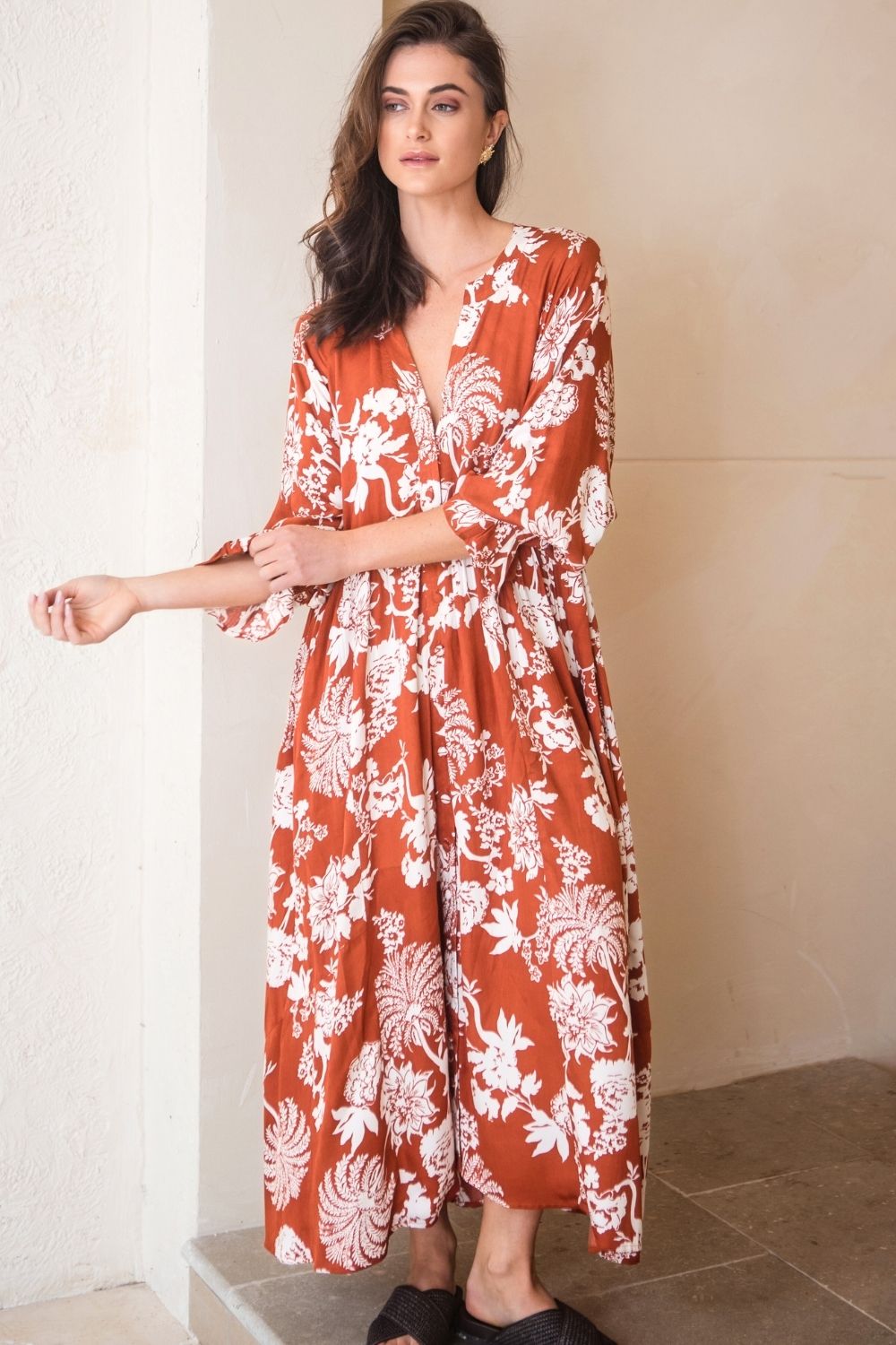 Tuscany Boho Dress Rust Paisley Print