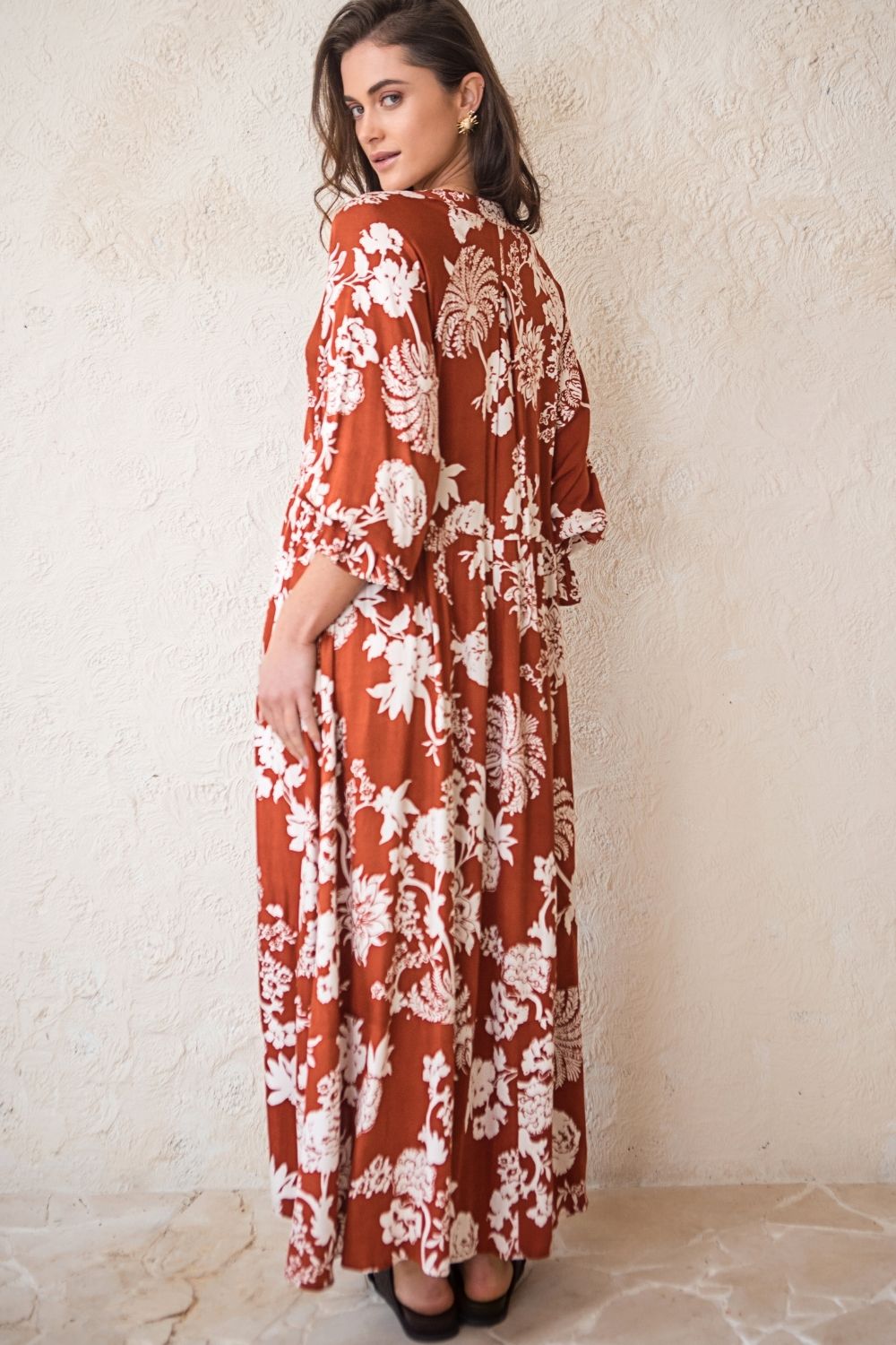 Tuscany Boho Dress Rust Paisley Print