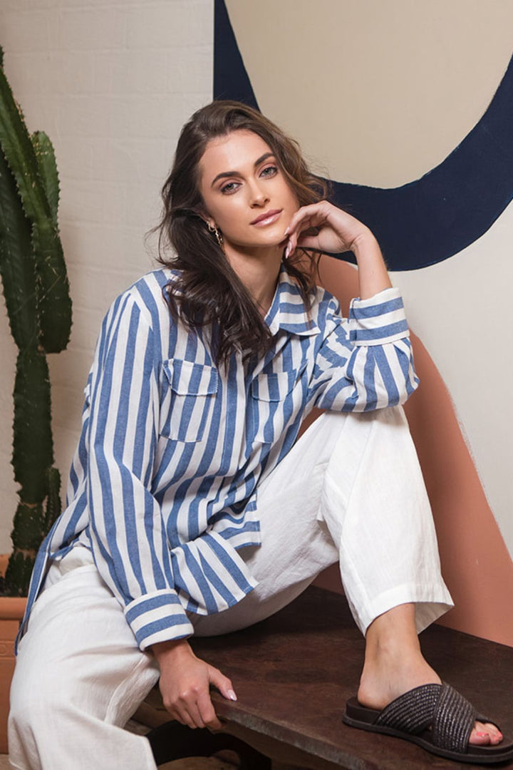 Bobby Shirt Blue & white Stripe