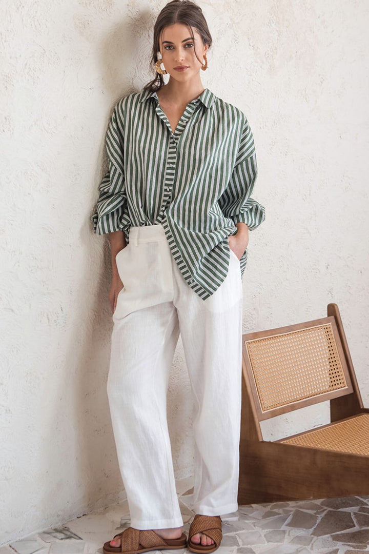 Pure White Linen Puglia  Pants