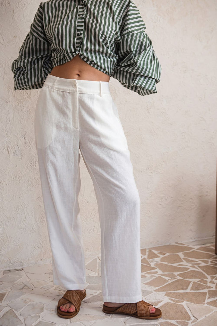 Pure White Linen Puglia  Pants