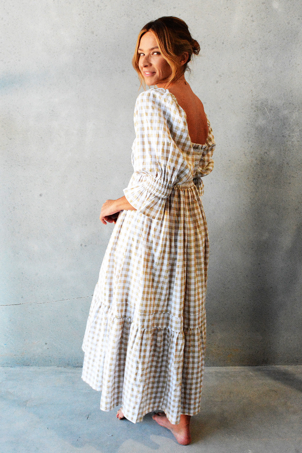 Amalfi Dress Fawn Gingham