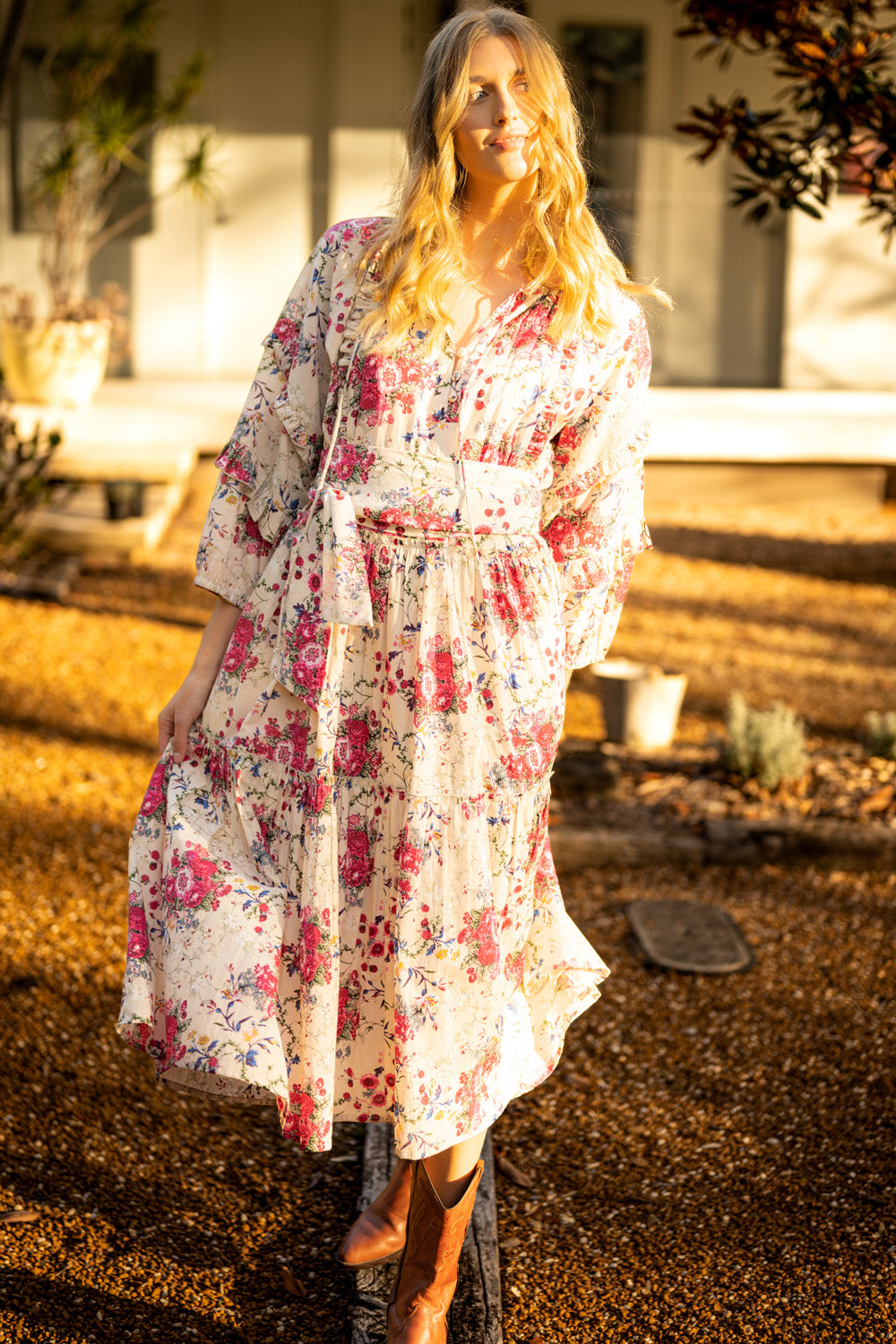 floral maxi dress australia ABBEY DRESS - PINK+PURPLE FLORAL White and pink Floral Halter Maxi Dress
