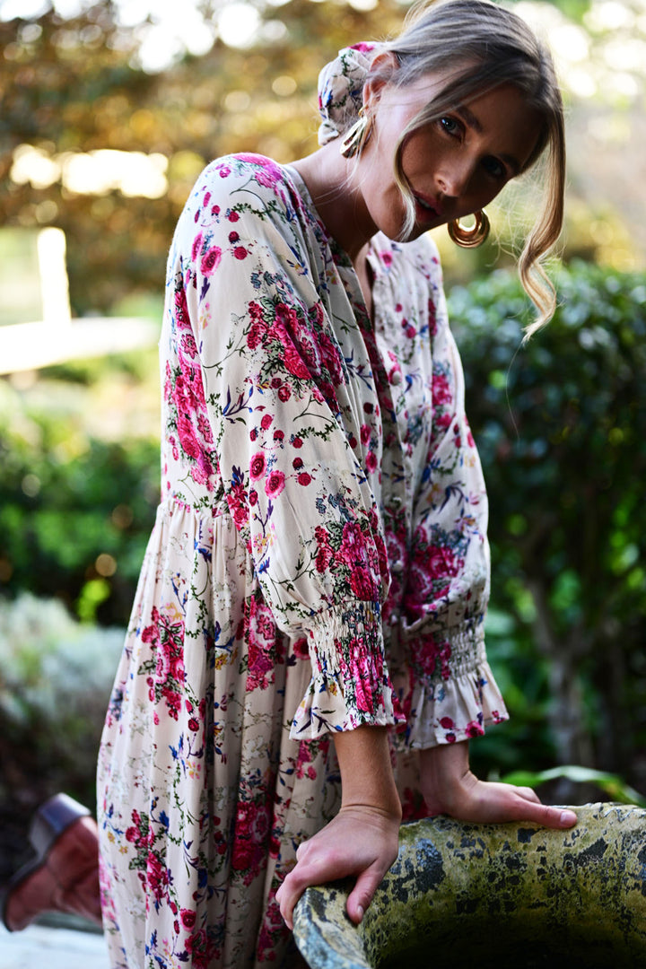 Tuscany Floral Print Maxi Boho Dress