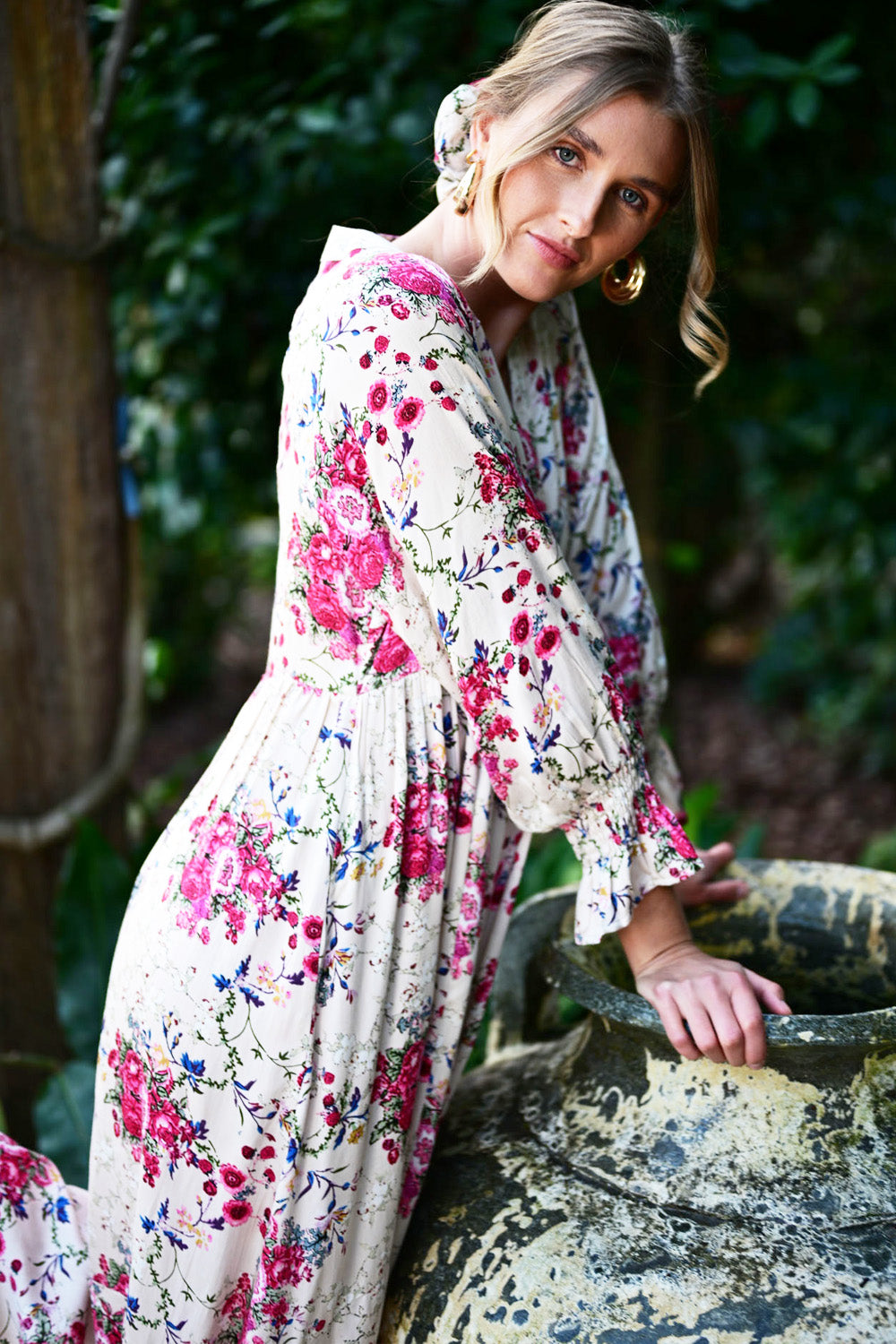 Floral print boho dress clearance