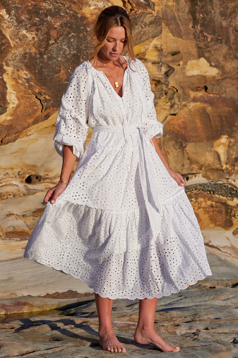 Broderie Anglaise White Maxi Dress