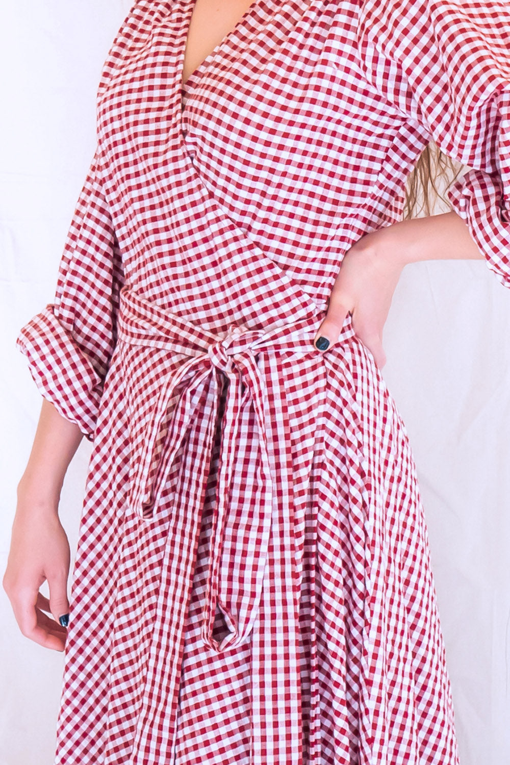 Lyla Wrap Dress Red/ Burgundy Gingham