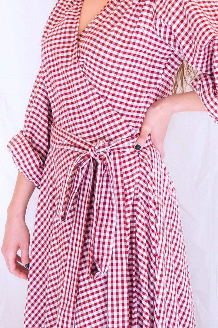 Lyla Wrap Dress Red/ Burgundy Gingham