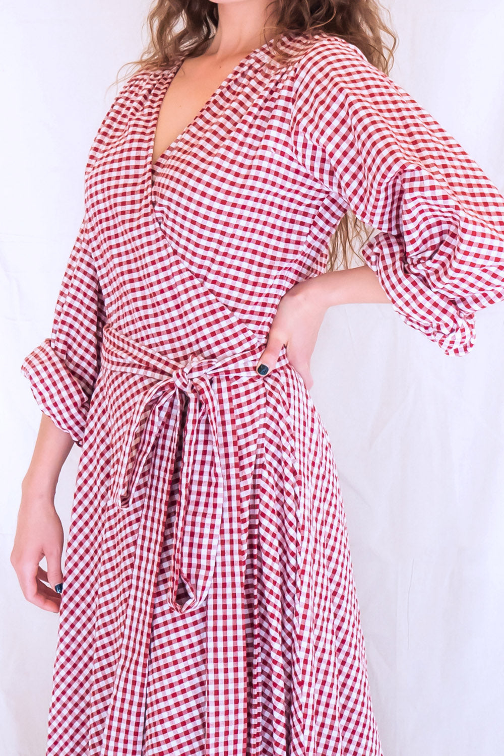 Lyla Wrap Dress Red/ Burgundy Gingham