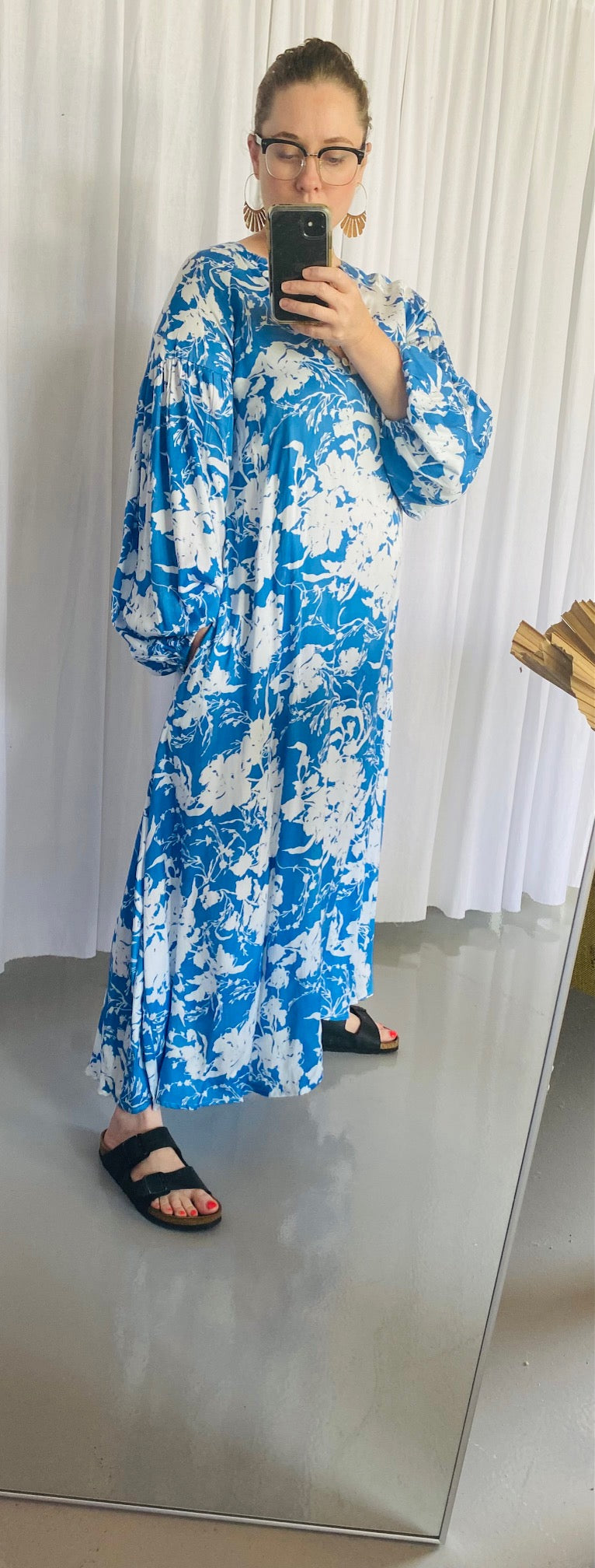Kaftan Maxi Dress Blue & White Floral Print