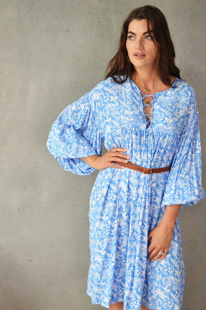 Sienna Dress Blue Tropicana Print