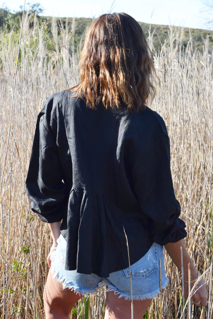 Louisa Blouse Black Linen