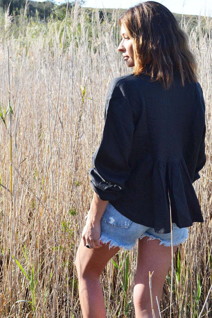Louisa Blouse Black Linen