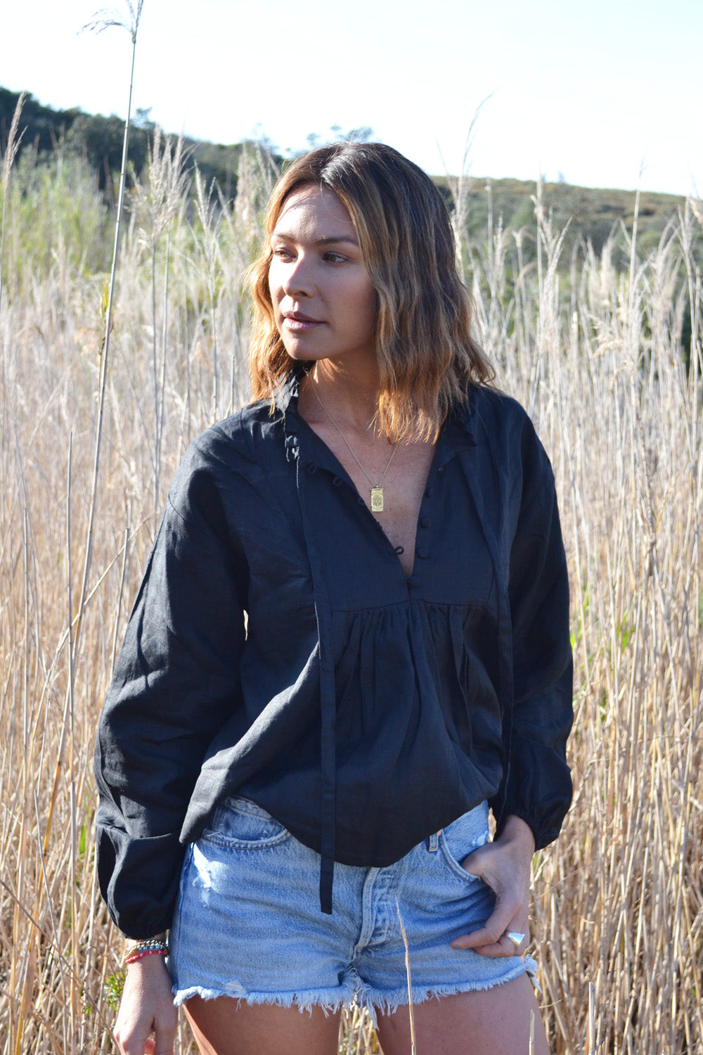 Louisa Blouse Black Linen