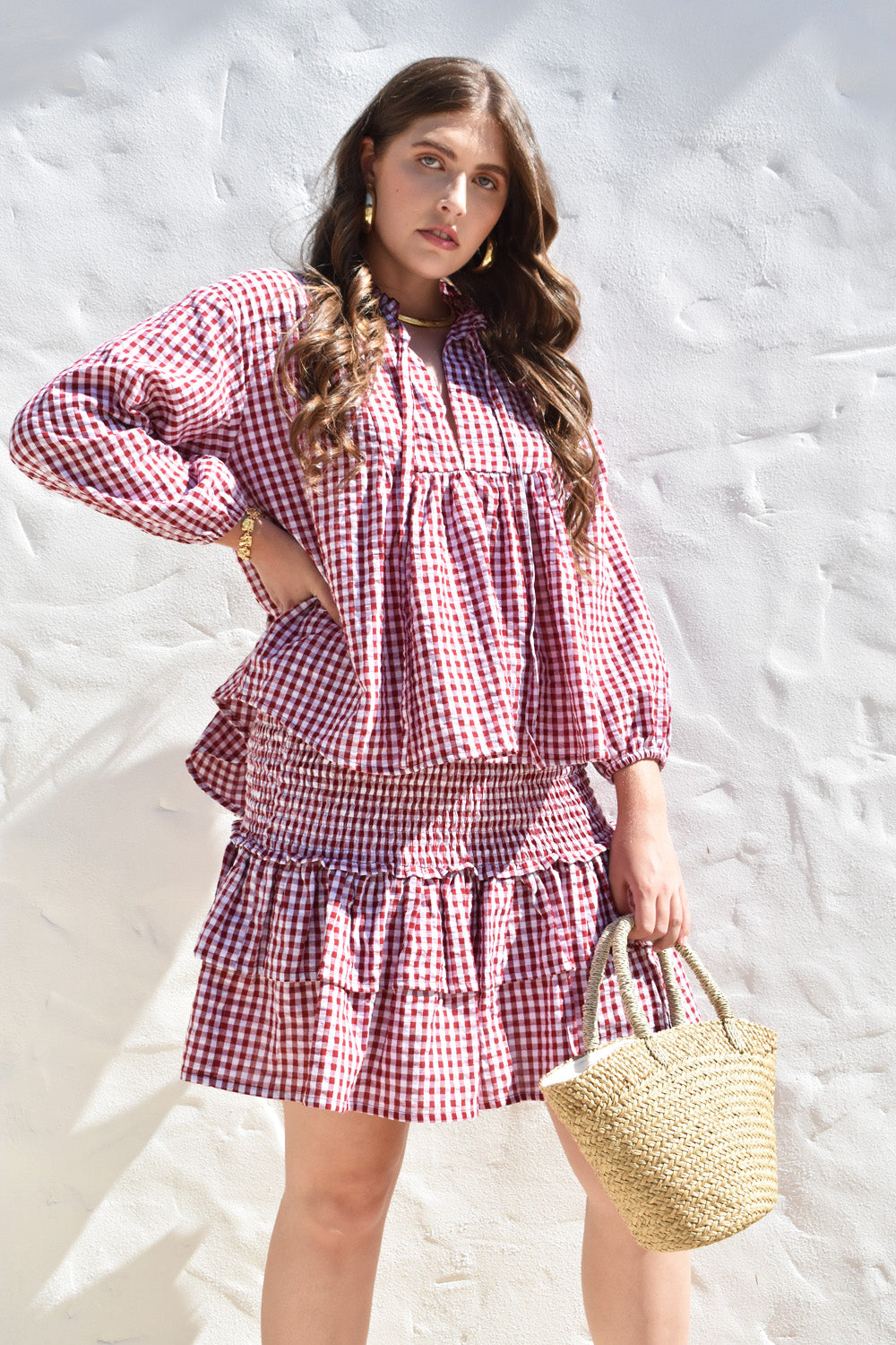 Freya Red Gingham Skirt Midi