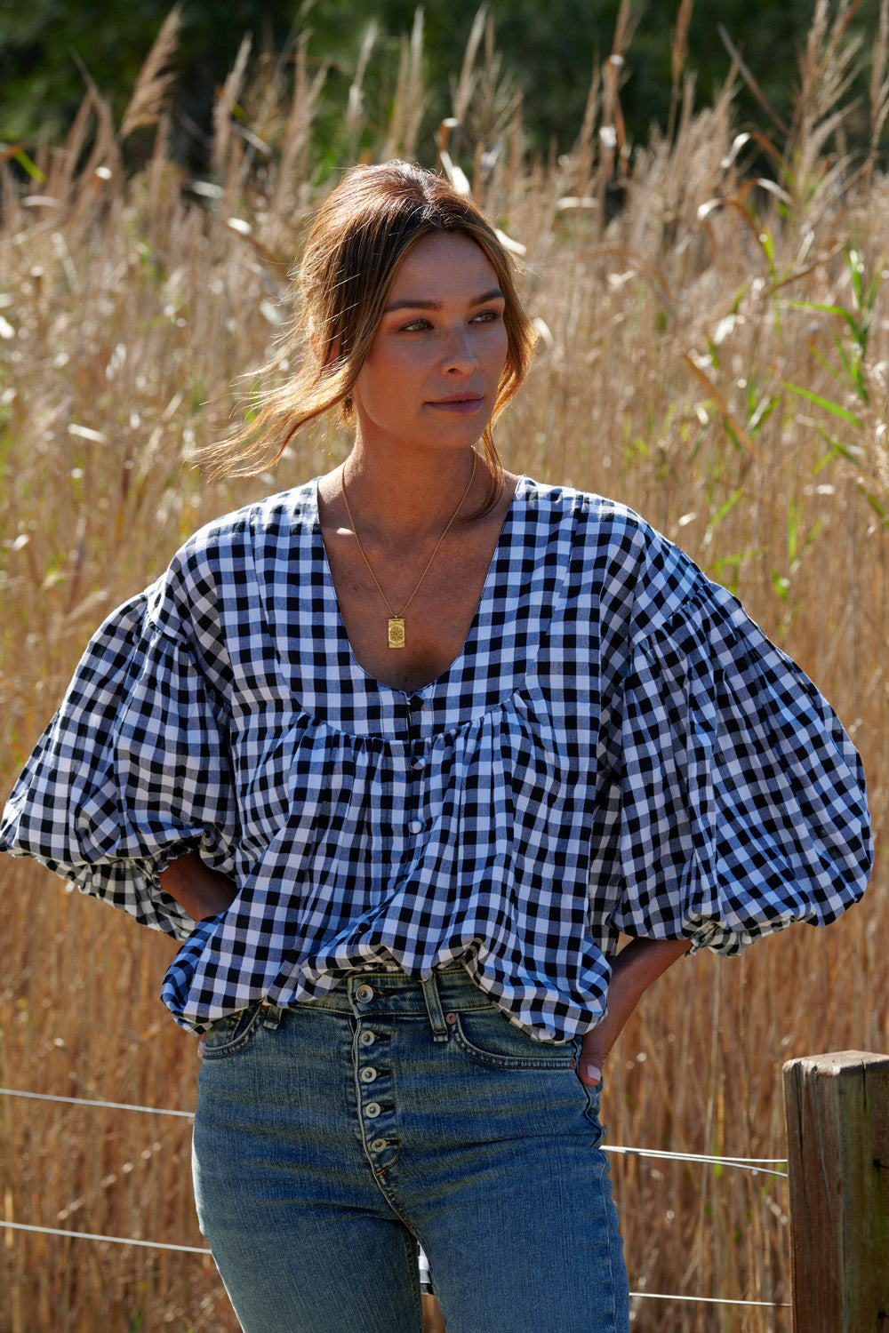 Gingham Cotton Yarn Dyed Blouse