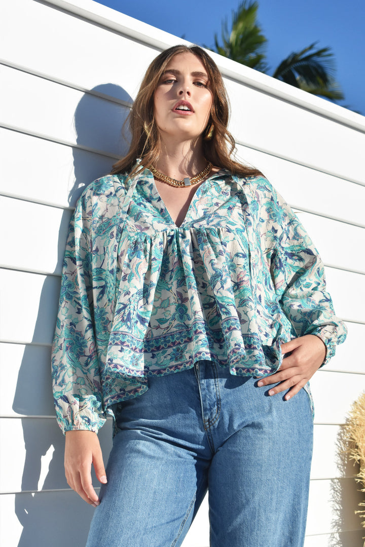 Louisa Top Peacock Print