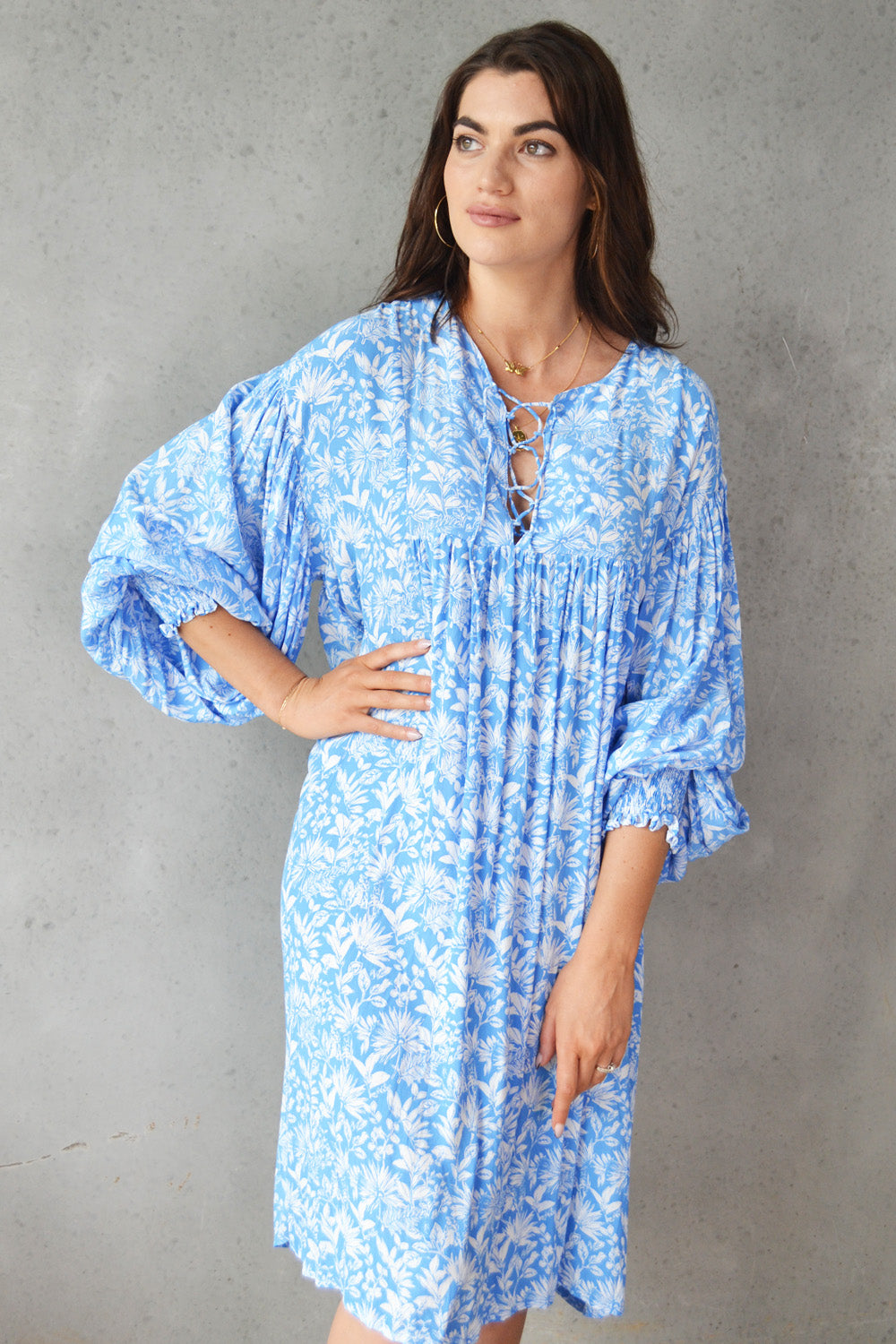 Sienna Dress Blue Tropicana Print