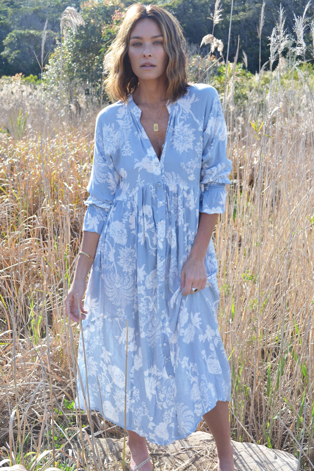 boho blue dresses Feeling Boho Tiered Maxi Dress S / sky blue
