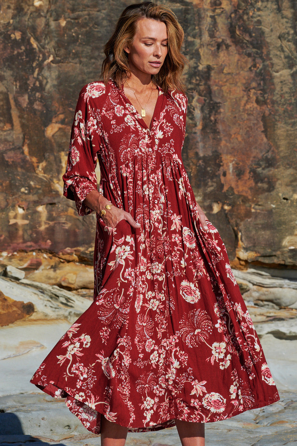 Tuscany Dress Burgundy Print