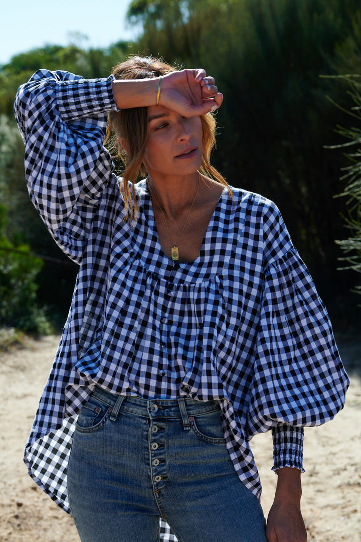 Gingham Cotton Yarn Dyed Blouse