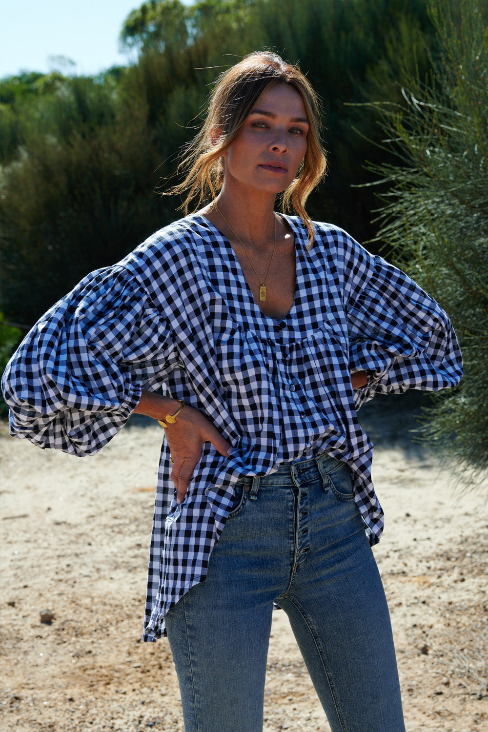 トップス ryuyoli Gingham simple wide blouse トップス ryuyoli