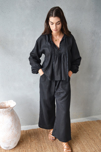 Pure Black Linen Marrakesh Boho Pants