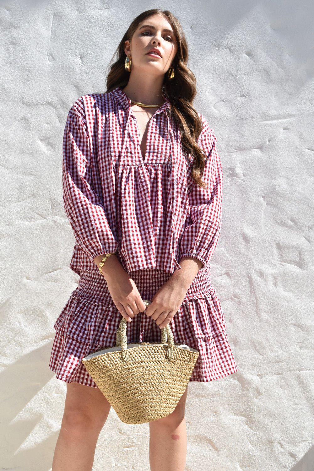 Freya Red Gingham Skirt Midi