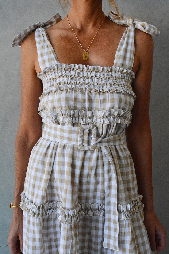 Sophia Dress Fawn Gingham