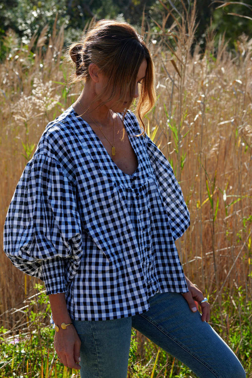 Gingham Cotton Yarn Dyed Blouse