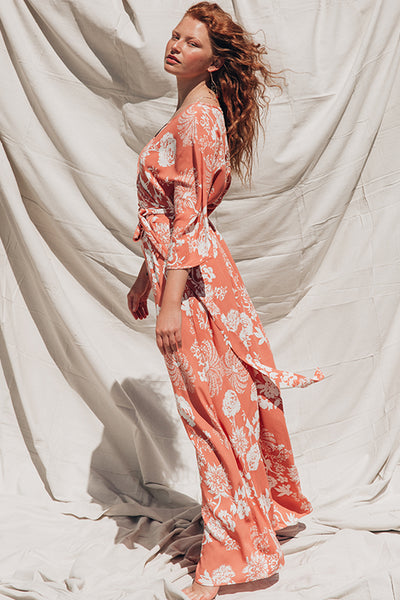 Wrap Dress Apricot Floral Print